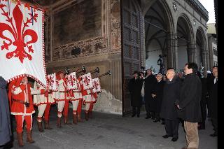 Il Presidente Giorgio Napolitano al suo arrivo a Palazzo Vecchio per la presentazione del restauro degli Arazzi di Palazzo Vecchio del ciclo &quot;Storia di Giuseppe l'Ebreo&quot;