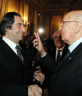 Il Presidente della Repubblica Napolitano con il Maestro Muti al termine del concerto al Senato