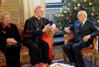Il Presidente della Repubblica Napolitano, la Signora Clio e il Cardinale Bertone al Senato per il Concerto di Natale