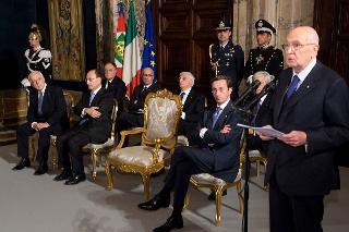 Il Presidente Giorgio Napolitano rivolge il suo indirizzo di saluto in occasione della cerimonia per lo scambio degli auguri con le Alte Magistrature della Repubblica