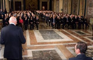 Il Presidente Giorgio Napolitano nel corso della cerimonia per lo scambio degli auguri con le Alte Magistrature della Repubblica
