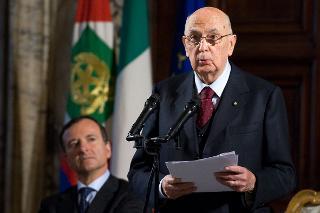 Il Presidente Giorgio Napolitano rivolge il suo indirizzo di saluto in occasione della presentazione degli auguri da parte del Corpo Diplomatico