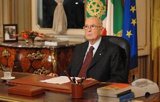 Il Presidente Giorgio Napolitano durante la trasmissione del messaggio di fine anno a reti unificate