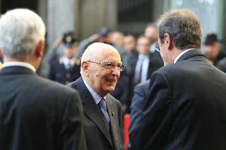Il Presidente Giorgio Napolitano e il Presidente della Camera dei deputati Gianfranco Fini alla cerimonia di commemorazione per il 50° anniversario della scomparsa di Enrico De Nicola