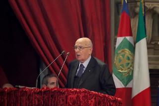 Il Presidente Giorgio Napolitano nel corso della cerimonia di commemorazione per il 50° anniversario della scomparsa di Enrico De Nicola