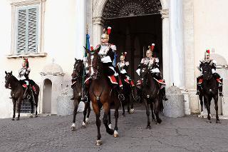 Cambio della Guardia solenne al Palazzo del Quirinale, con lo schieramento e lo sfilamento del Reggimento Corazzieri in occasione della Festa del Tricolore