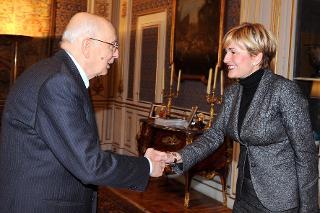 Il Presidente Giorgio Napolitano accoglie Federica Guidi, Presidente dei &quot;Giovani Imprenditori di Confindustria&quot;