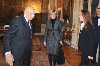 Il Presidente Giorgio Napolitano con Federica Guidi e Michela Fantini rispettivamente Presidente e Direttore dei &quot;Giovani Imprenditori di Confindustria&quot;