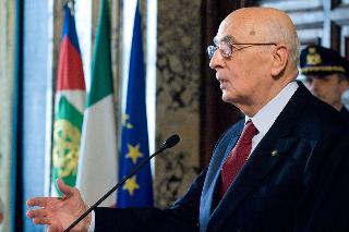 Il Presidente Giorgio Napolitano rivolge il suo indirizzo di saluto nel corso della cerimonia di consegna dei &quot;Premi Presidente della Repubblca&quot;