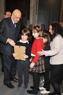 Il Presidente Giorgio Napolitano alla celebrazione del &quot;Giorno della Memoria&quot; premia le scuole vincitrici del concorso &quot; I giovani ricordano la Shoah&quot;.&quot;