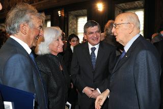 Il Presidente Giorgio Napolitano con il Premio Nobel per la Pace, Prof. Elie Wiesel e l'Ambasciatore d'Israele Gideon Meir, in occasione della celebrazione del &quot;Giorno della Memoria&quot;