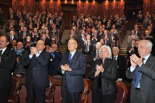 Il Presidente Giorgio Napolitano alla Camera dei deputati nel corso della celebrazione del &quot;Giorno della Memoria&quot; plaude al termine dell'intervento del Prof. Wiesel