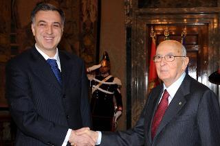 Il Presidente Giorgio Napolitano accoglie il Signor Filip Vujanovic, Presidente del Montenegro in visita ufficiale in Italia