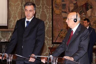 Il Presidente Giorgio Napolitano con Filip Vujanovic, Presidente del Montenegro, durante le dichiarazioni alla stampa