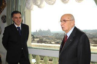 Il Presidente Giorgio Napolitano con Filip Vujanovic, Presidente del Montenegro al Belvedere superiore del Torrino.