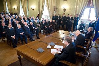 Il Presidente Giorgio Napolitano nel corso della relazione sul tema &quot;Verso il 150° dell'Italia Unita: riflessione storica e nuove ragioni di impegno condiviso&quot;