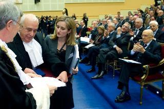 Il Presidente Giorgio Napolitano assisite alla consegna della Laurea Honoris Causa in Scienze Economiche Lord Robert Skidelsky