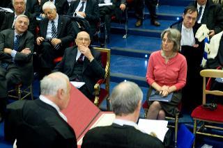 Il Presidente Giorgio Napolitano in occasione della cerimonia di conferimento della Laurea Honoris Causa in Scienze Economiche a Lord Robert Skidelsky