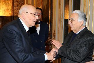 Il Presidente Giorgio Napolitano accoglie Armando Cossutta, Vice Presidente Vicario dell'Associazione Nazionale Partigiani d'Italia