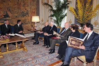 Il Presidente Giorgio Napolitano nel corso della presentazione del volume &quot;L'Unità d'Italia - Parole e immagini dell'epopea nazionale in una collezione inedita&quot;