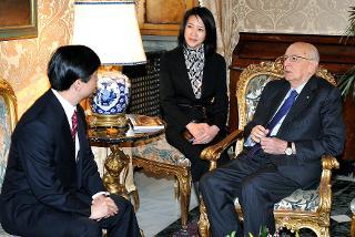 Il Presidente Giorgio Napolitano con Sua Altezza Imperiale il Principe Ereditario del Giappone Naruhito durante i colloqui
