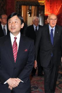 Il Presidente Giorgio Napolitano con sua Altezza Imperiale il Principe Ereditario del Giappone Naruhito, al termine dei colloqui