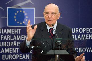 Il Presidente Giorgio Napolitano nel corso dell'incontro con il personale italiano in servizio al Parlamento europeo