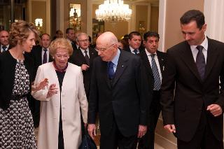 Il Presidente Giorgio Napolitano con il Presidente della Repubblica Araba Siriana Bashar al-Assad e le rispettive consorti
