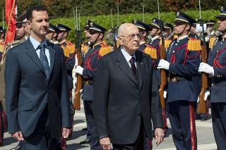 Il Presidente Giorgio Napolitano con il Presidente della Repubblica Araba Siriana Bashar al-Assad, al suo arrivo al Palazzo Presidenziale