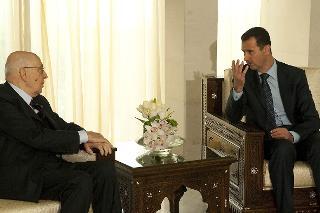 Il Presidente Giorgio Napolitano con il Presidente della Repubblica Araba Siriana Bashar al-Assad nel corso dei colloqui