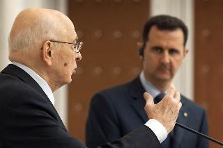 Il Presidente Giorgio Napolitano durante le dichiarazioni alla stampa al termine dei colloqui con il Presidente della Repubblica Araba Siriana Bashar al-Assad