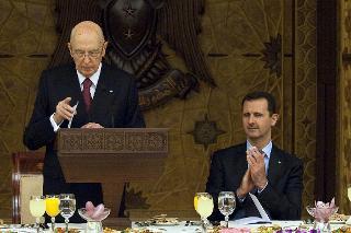 Il Presidente Giorgio Napolitano nel corso del brindisi al pranzo di Stato offerto dal Presidente Bashar al-Assad in occasione della visita di Stato