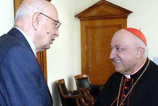 Il Presidente Giorgio Napolitano con S.E.Rev.ma il Cardinale Dionigi Tettamanzi, Arcivescovo di Milano,in occasione della cerimonia di inaugurazione dell'Anno Accademico dell'Università Commerciale Luigi Bocconi