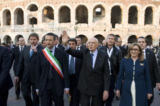 Il Presidente Giorgio Napolitano con il Sindaco, Flavio Tosi, al suo arrivo a Verona