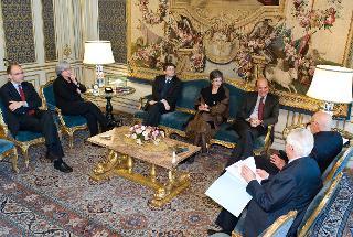 Il Presidente Giorgio Napolitano durante l'incontro con i vertici del Partito Democratico