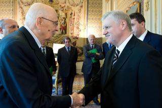 Il Presidente Giorgio Napolitano accoglie Sergey Mironov, Presidente della Camera Alta dell'Assemblea Federale della Federazione Russa