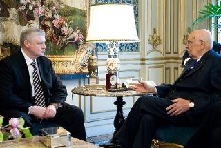 Il Presidente Giorgio Napolitano nel corso dei colloqui con Sergey Mironov, Presidente della Camera Alta dell'Assemblea Federale della Federazione Russa