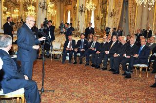 Il Presidente Giorgio Napolitano nel corso della presentazione dei francobolli celebrativi del 150° anniversario della &quot;Spedizione dei Mille, verso l'Unità d'Italia&quot;