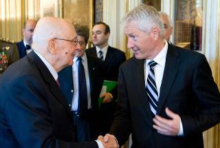Il Presidente Giorgio Napolitano accoglie Thorbjorn Jagland, Segretario generale del Consiglio d'Europa