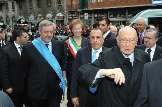 Il Presidente Giorgio Napolitano con il Sindaco Letizia Moratti e il Presidente della Provincia Guido Podestà in occasione della celebrazione della Festa della Liberazione