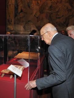 Il Presidente Giorgio Napolitano visita la Mostra &quot;Giuseppe negli arazzi di Pontormo e Bronzino. Viaggio tra i tesori del Quirinale&quot;