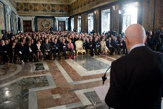 Il Presidente Giorgio Napolitano durante ill suo intervento in occasione della celebrazione della Festa del Lavoro