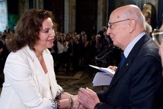 Il Presidente Giorgio Napolitano con Stefania Sandrelli, in occasione della cerimonia di presentazione della 54° edizione dei Premi &quot;David di Donatello&quot;