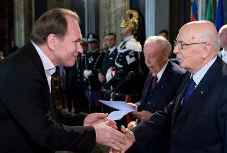 Il Presidente Giorgio Napolitano con Alexeï Guskov, in occasione della cerimonia di presentazione della 54° edizione dei Premi "David di Donatello"