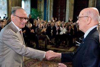 Il Presidente Giorgio Napolitano con Ennio Moricone, in occasione della cerimonia di presentazione della 54° edizione dei Premi "David di Donatello"
