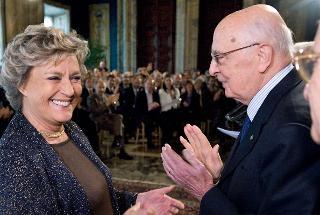 Il Presidente Giorgio Napolitano con Ilaria Occhini, in occasione della cerimonia di presentazione della 54° edizione dei Premi &quot;David di Donatello&quot;