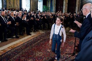Il Presidente Giorgio Napolitano con Greta Zuccheri Montanari, in occasione della cerimonia di presentazione della 54° edizione dei Premi "David di Donatello"