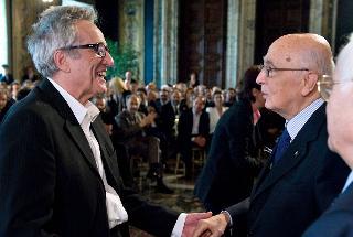 Il Presidente Giorgio Napolitano con Marco Bellocchio, in occasione della cerimonia di presentazione della 54° edizione dei Premi &quot;David di Donatello&quot;