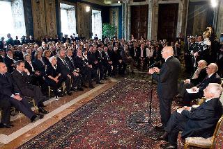 Il Presidente Giorgio Napolitano rivolge il suo indirizzo di saluto in occasione della cerimonia di presentazione dei candidati ai Premi &quot;David di Donatello&quot;
