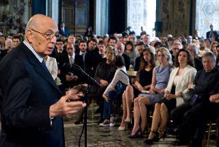 Il Presidente Giorgio Napolitano rivolge il suo indirizzo di saluto in occasione della cerimonia di presentazione dei candidati ai Premi &quot;David di Donatello&quot;